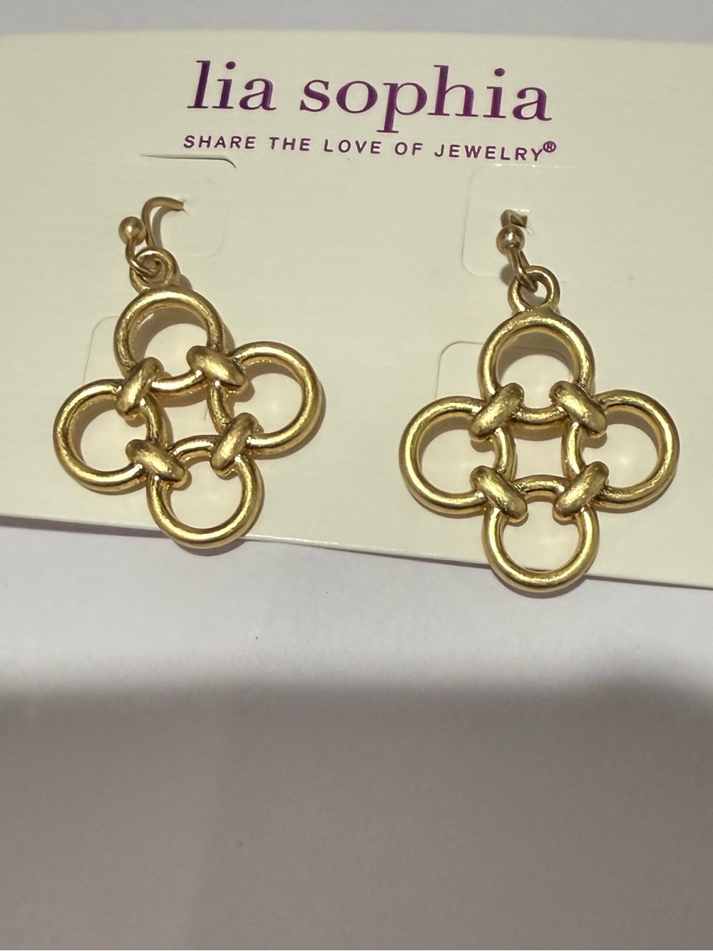 Lia Sophia Gold Four-Tet Interlocking Clover Drop Earrings